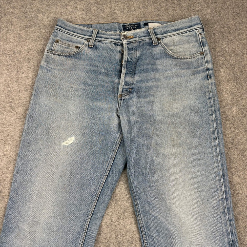 Vintage Eddie Bauer‎ Jeans Mens 36x36 Light Wash Distressed Button Fly Straight